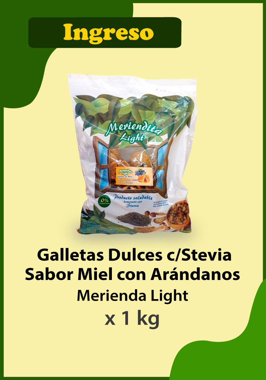 Novedades Productos MERIENDITA LIGHT Galletas Dulces c/Stevia sabor Miel con Avena x 1 kg